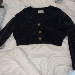 black knitted button up sweater